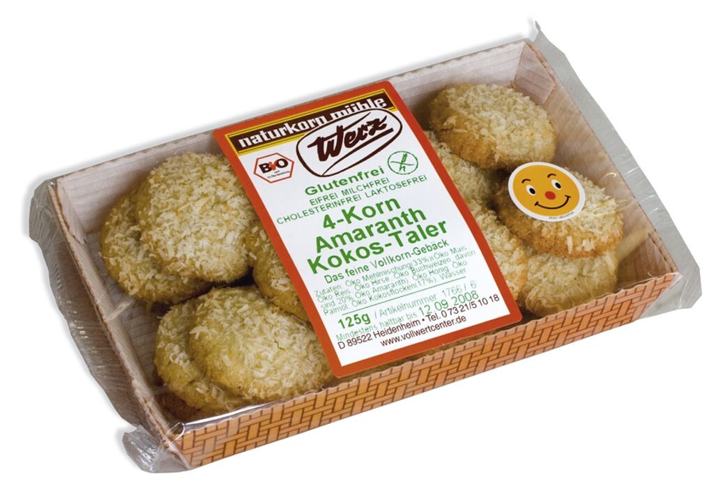 

Naturkorn Mühle Werz - 4-зерновой амарант-кокосовый талер без глютена - 125 г