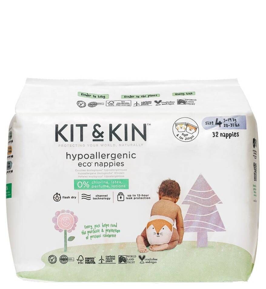 

Одноразовые подгузники для детей Kit & Kin 4 Maxi Plus Lisek i Tygrysek, 32 шт