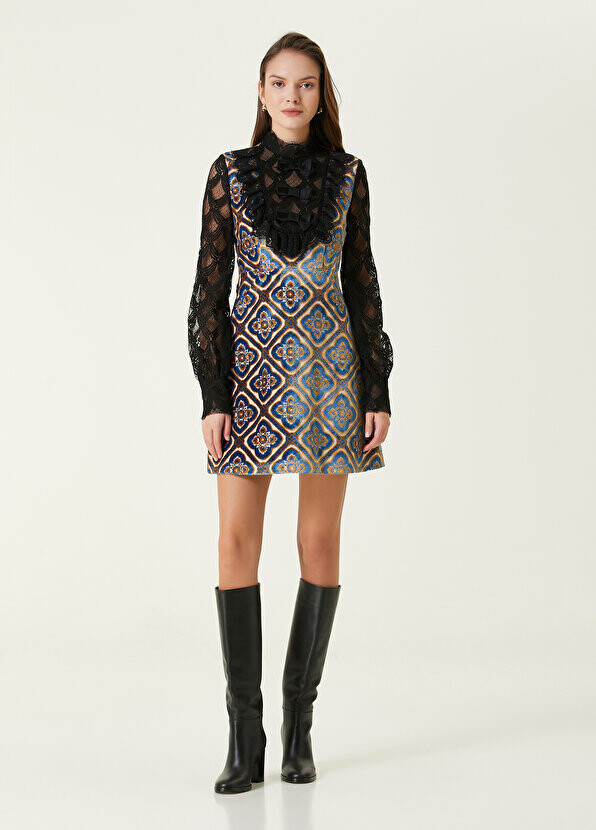 

Синее черное кружевное мини-платье Etro