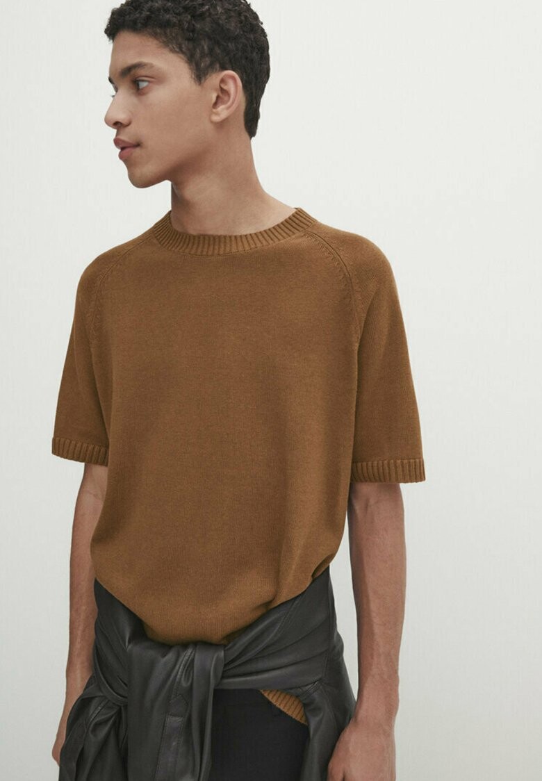 

Футболка базовая SHORT SLEEVE Massimo Dutti, цвет camel