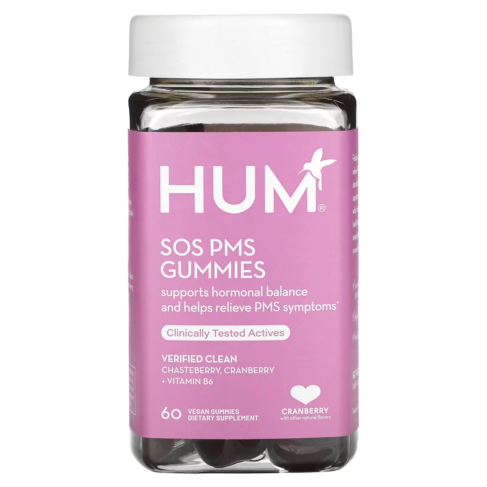 цена Пищевая добавка HUM Nutrition SOS PMS со вкусом клюквы, 60 веганских жевательных таблеток