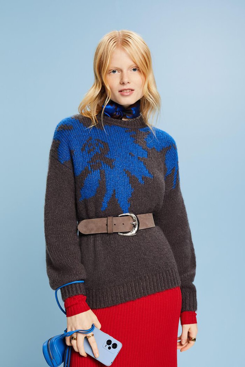 Пуловер с узором и заниженными рукавами Esprit, коричневый
