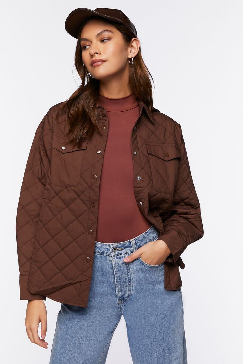 

Стеганая куртка с дельфиновым краем Forever 21, шоколадный, Коричневый