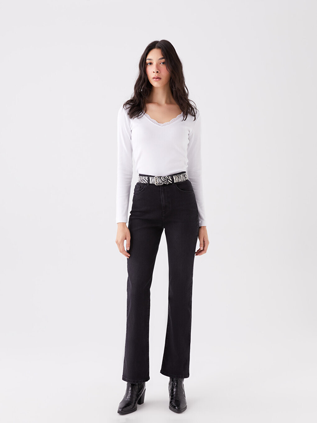 

Расклешенные женские джинсовые брюки LCW Jeans, черное родео, Черный