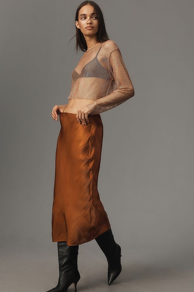 

Юбка косого кроя Anthropologie с жидким блеском, медовый