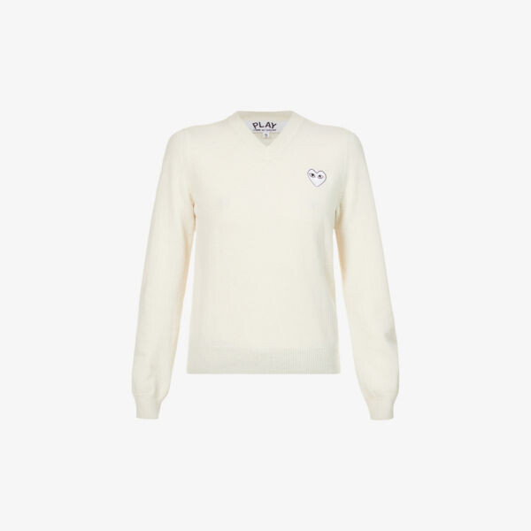 

Шерстяной джемпер с вышивкой в виде сердечек Comme des Garçons, цвет natural