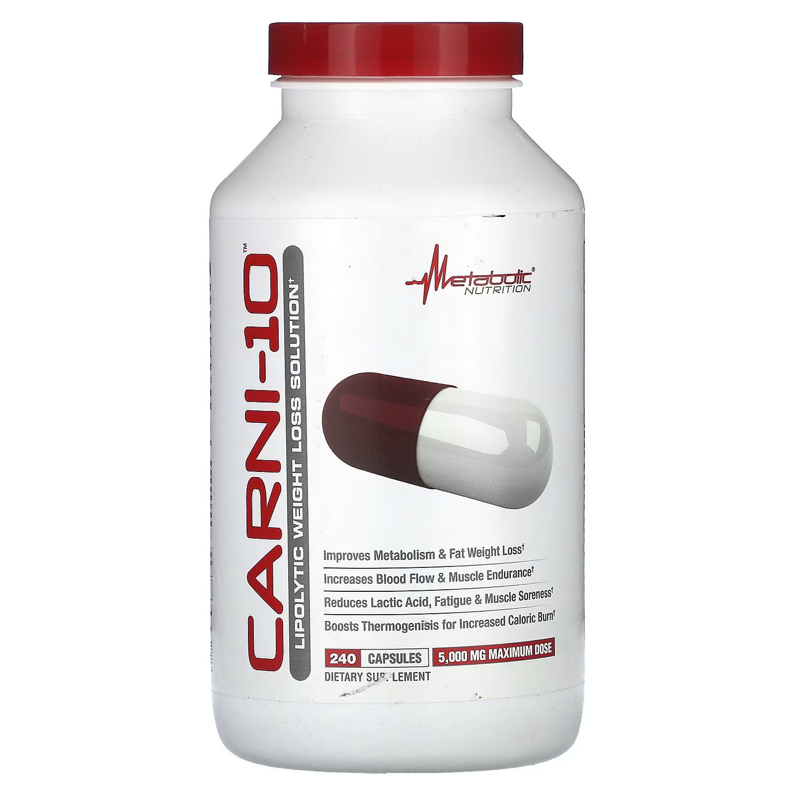 Метаболическое питание Carni-10 5000 мг 240 капсул (625 мг в капсуле) Metabolic Nutrition