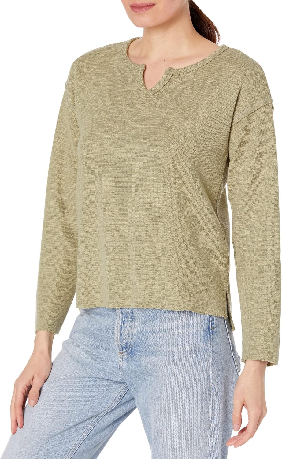 

Свитер Texture Knit Long Sleeve Drop Armhole Notch Neck Top Mod-o-doc, цвет Sage Green