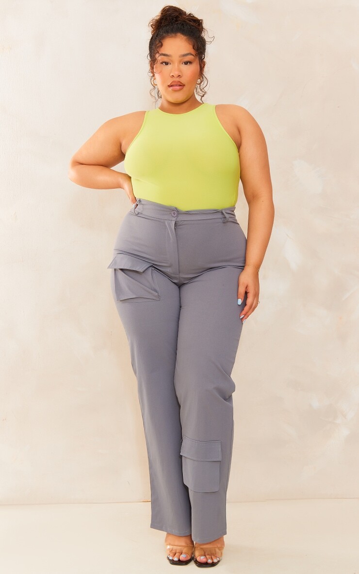

PrettyLittleThing Облегающее боди с воротником-борцовкой Plus Pale Lime