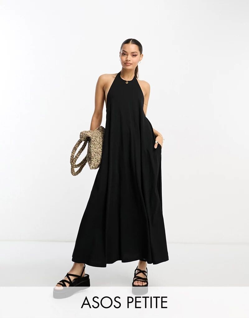 

Черное платье макси с бретельками ASOS DESIGN Petite