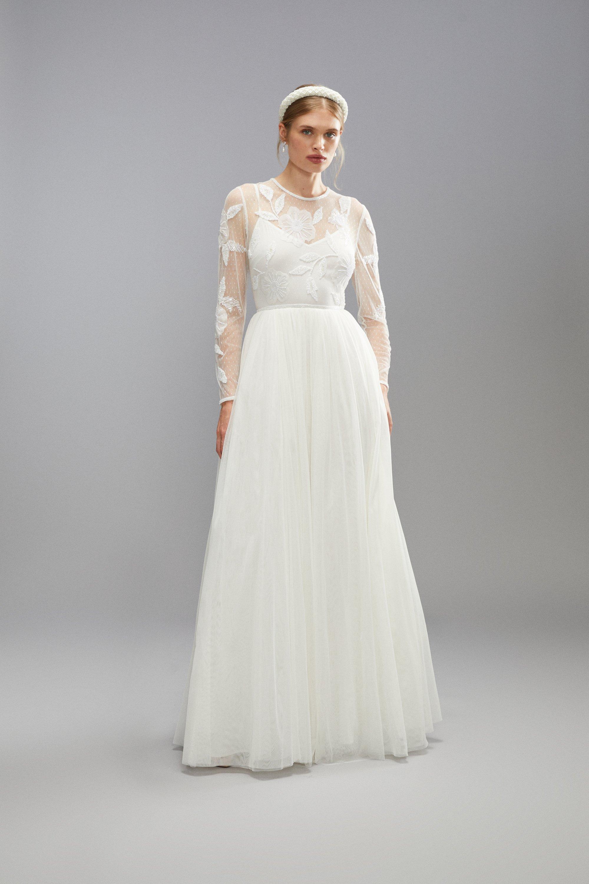 цена Свадебное платье премиум-класса с пышной юбкой и цветочной аппликацией Coast, белый