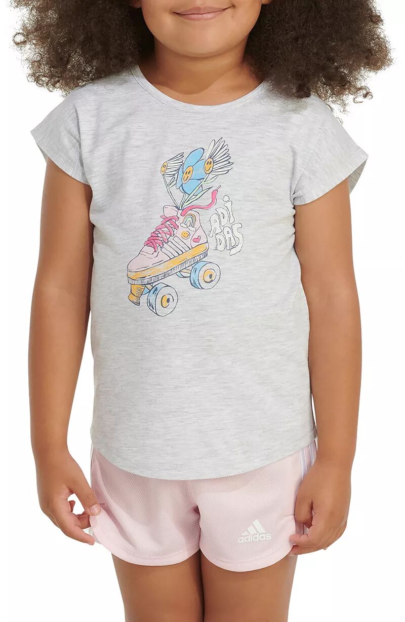 Комплект из футболки и шорт в сетку Adidas Little Girls' Heather из двух предметов, светло-серый комплект из двух предметов футболки и шорт 3 мес 60 см оранжевый