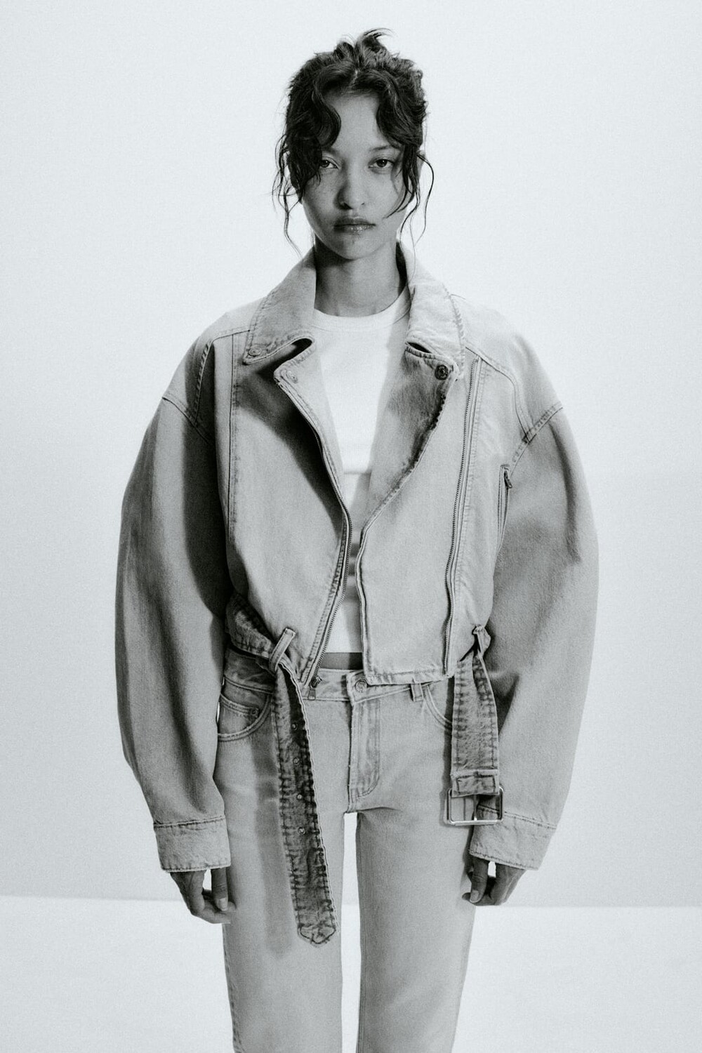 

Джинсовая байкерская куртка trf ZARA, синий