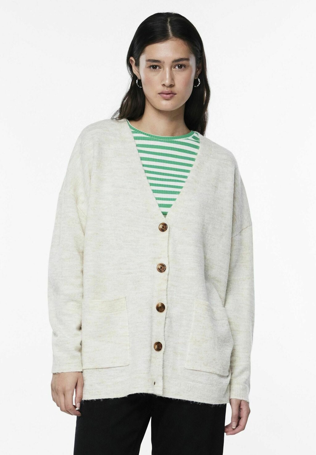 

Куртка остроконечная Pieces STRICKJACKE PCJULIANA, белая шапочка серая, Белый