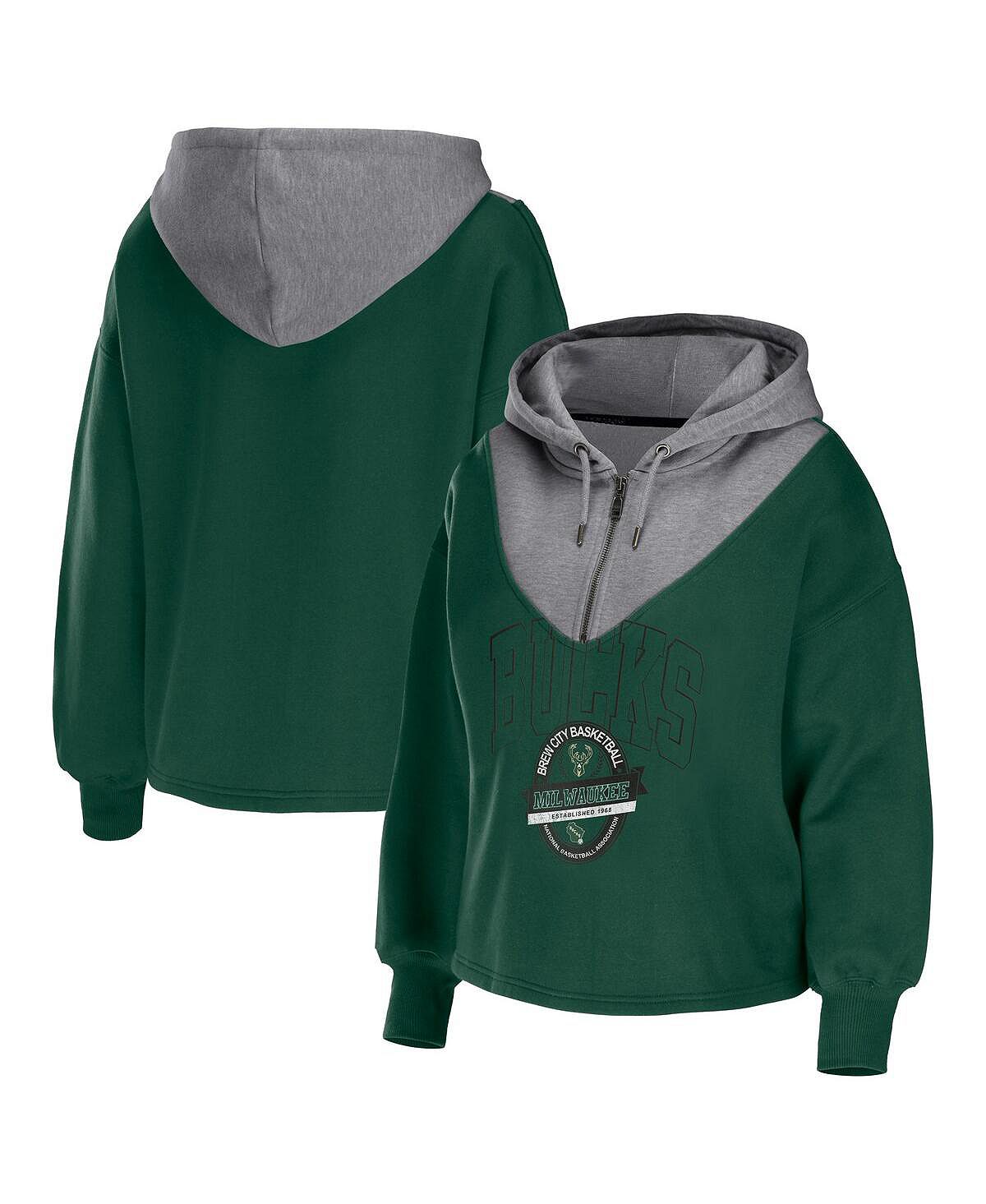 Женская зеленая куртка с капюшоном Hunter Milwaukee Bucks на молнии четверти WEAR by Erin Andrews, зеленый
