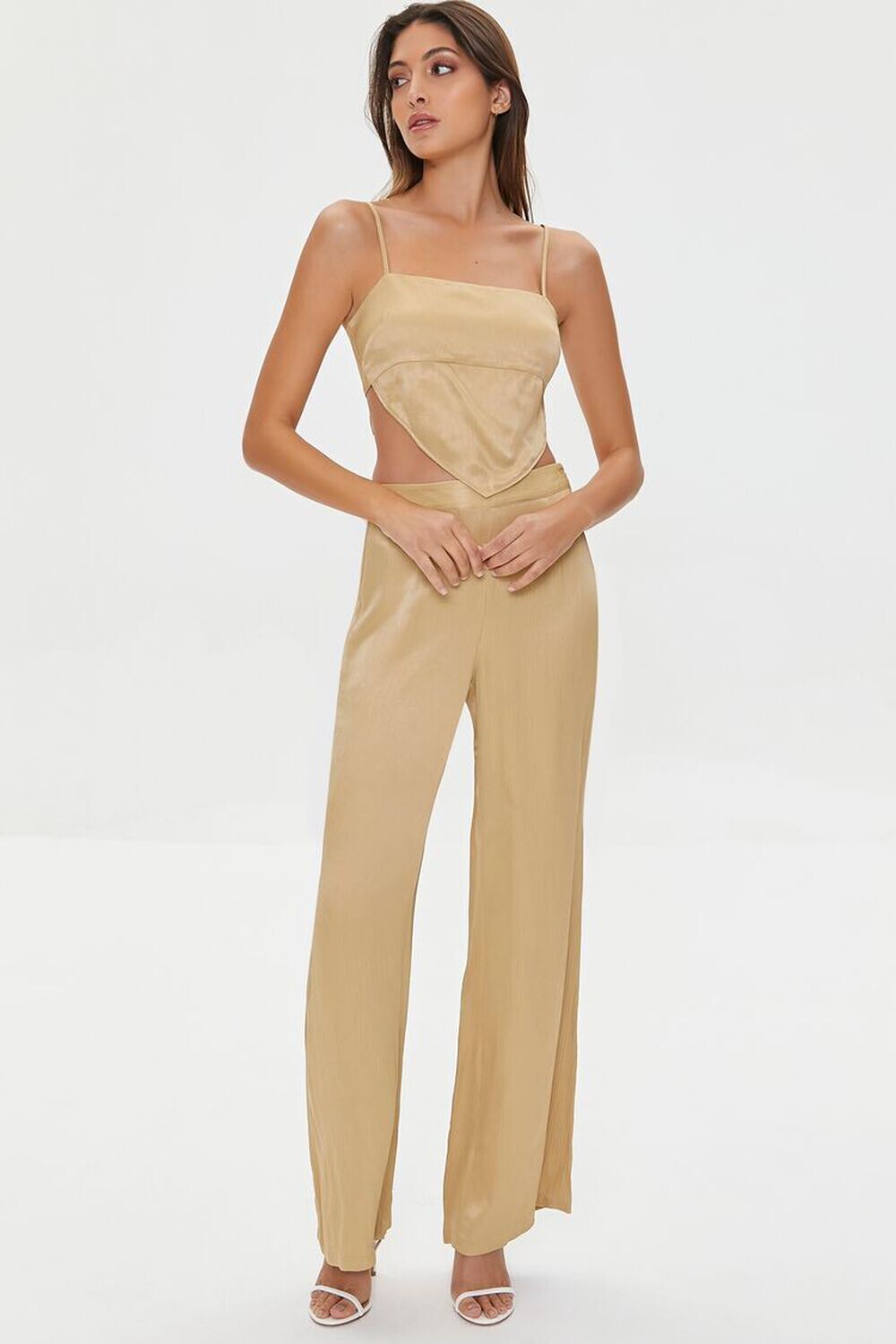 

Атласные широкие брюки Forever 21, капучино