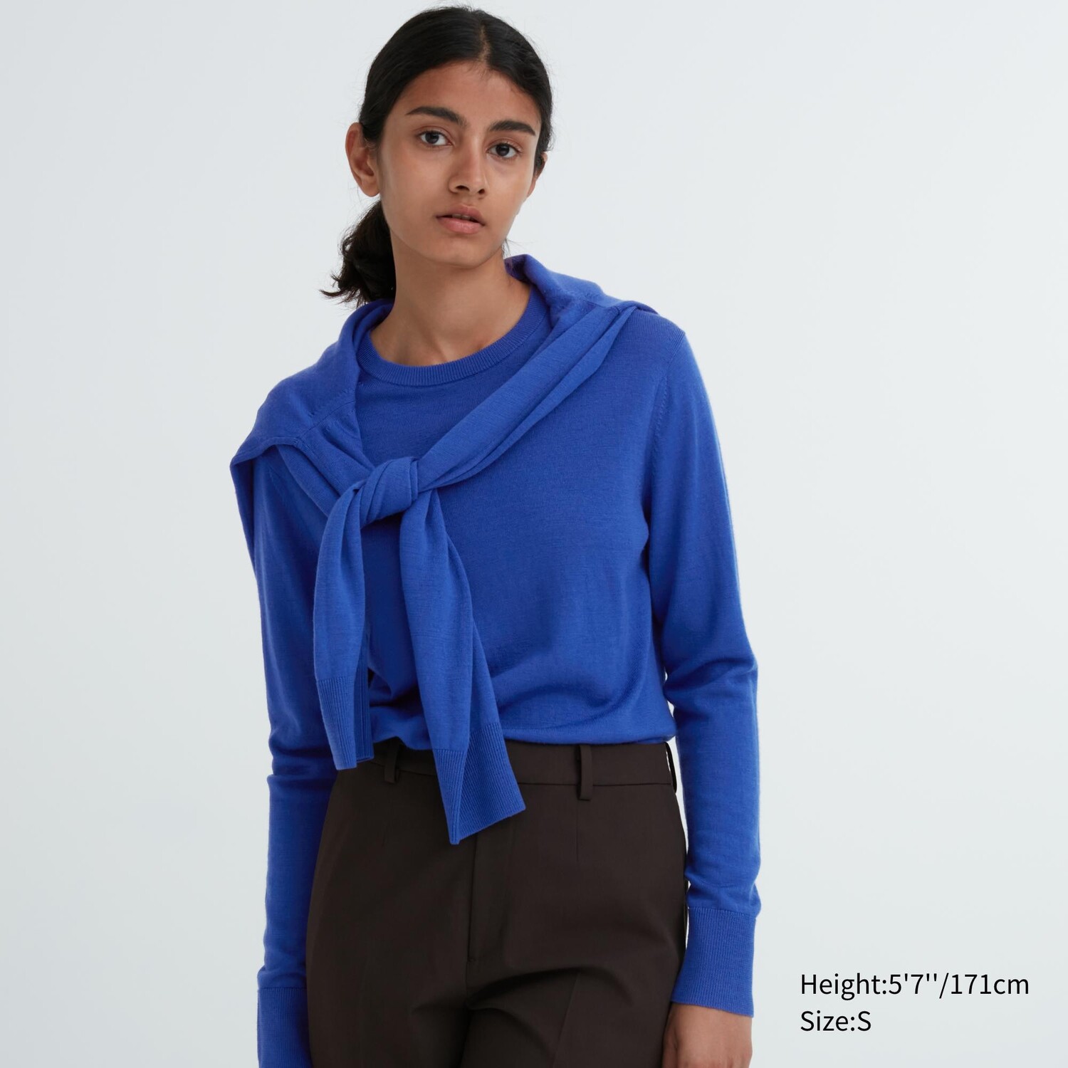 

Свитер Uniqlo женский из шерсти мериноса с круглым вырезом, синий