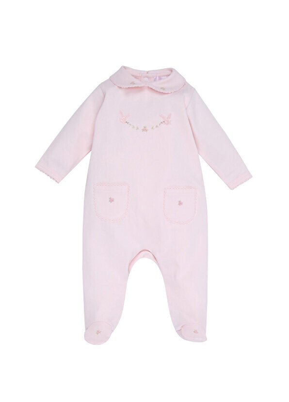 

Розовый комбинезон для девочки с цветочной вышивкой на воротнике Princess Baby