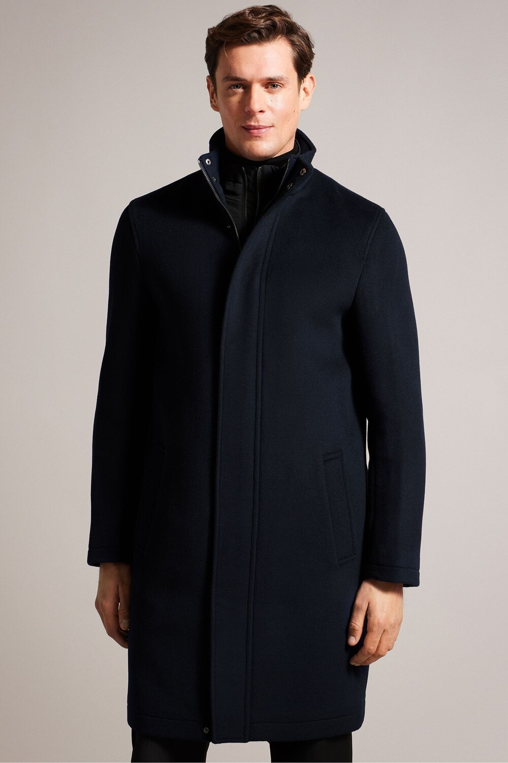 

Пальто Ederson из смесовой шерсти с воротником-воронкой Ted Baker, синий