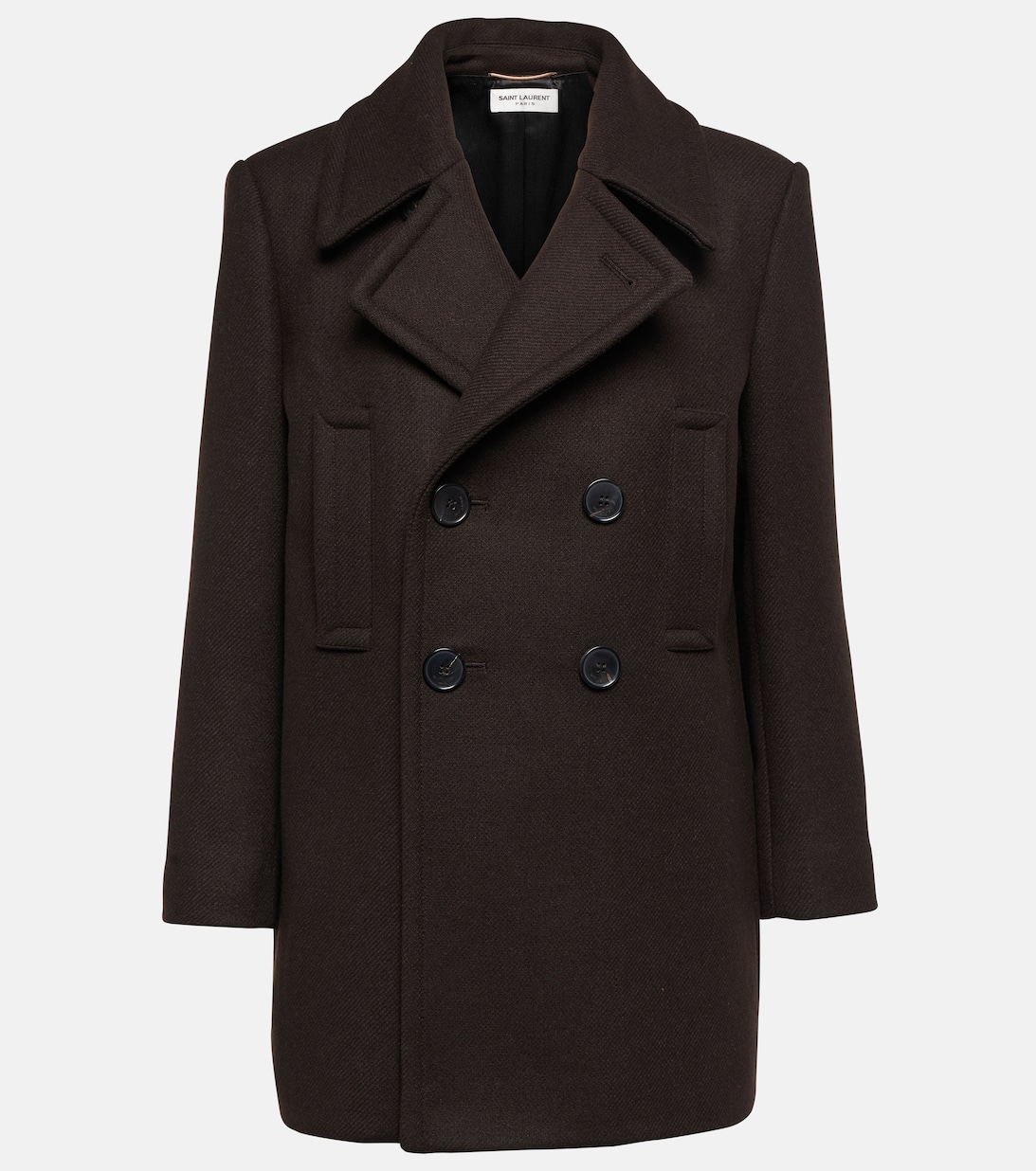 Пальто из шерстяного габардина SAINT LAURENT, коричневый