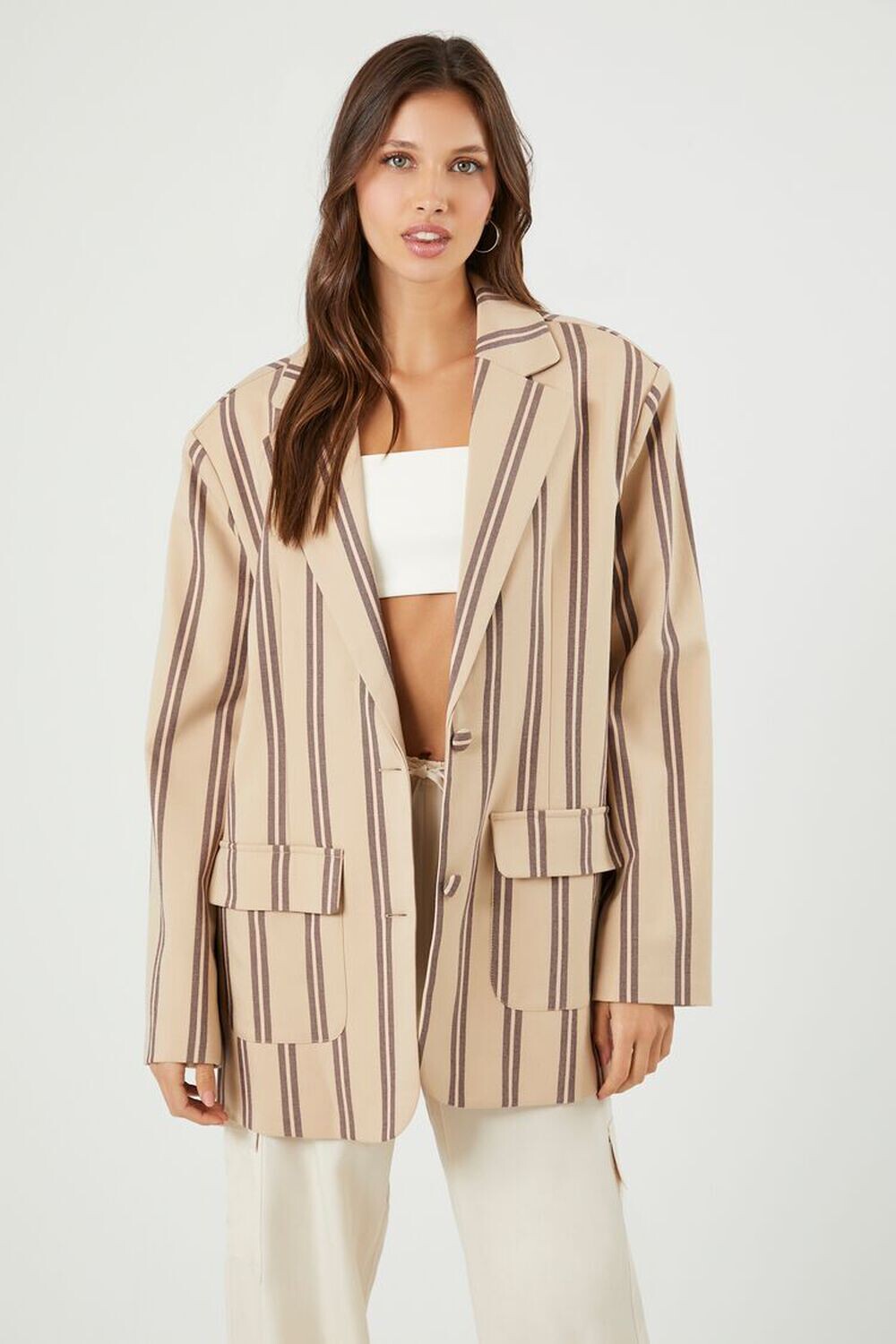

Полосатый однобортный пиджак Forever 21, коричневый
