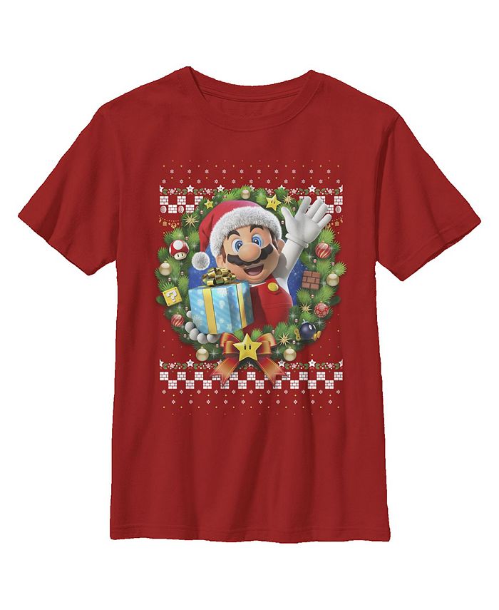 

Детская футболка Ugly Christmas Mario Wreath для мальчиков Nintendo, красный