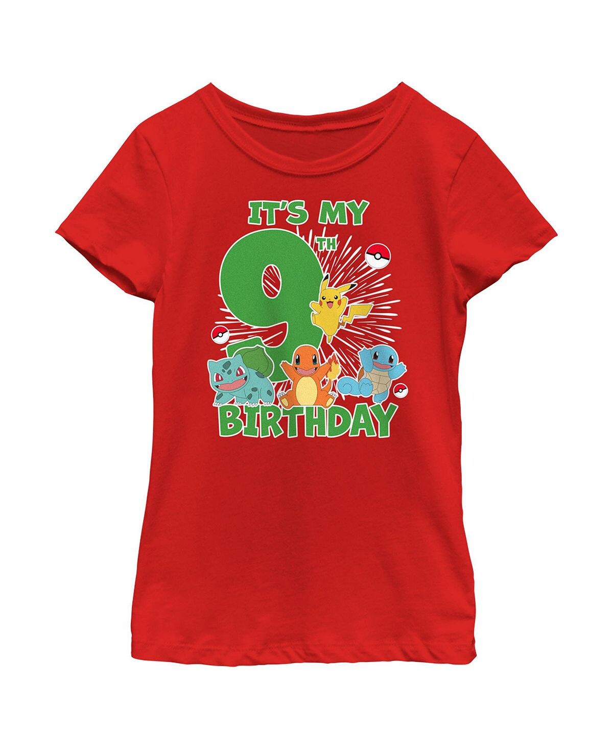 

Детская футболка для девочек с надписью «Pokemon It's My 9th Birthday Starters» Nintendo