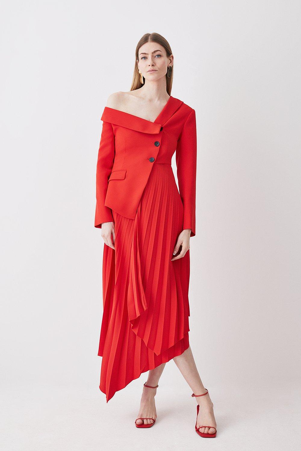 Асимметричное платье миди со складками из крепа на заказ Karen Millen, красный платье рубашка из крепа на заказ karen millen черный