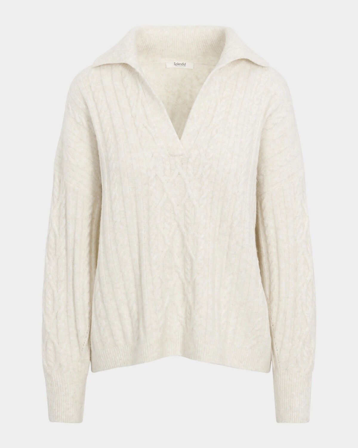 

Свитер-поло вязанной косой Stassi Splendid, цвет Oat Heather