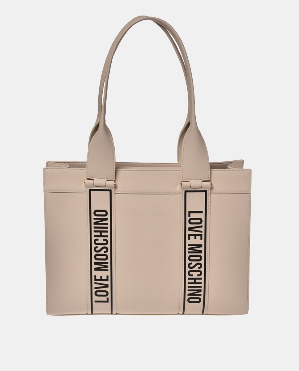 

Бежевая сумка-шоппер с контрастной надписью Love Moschino, бежевый