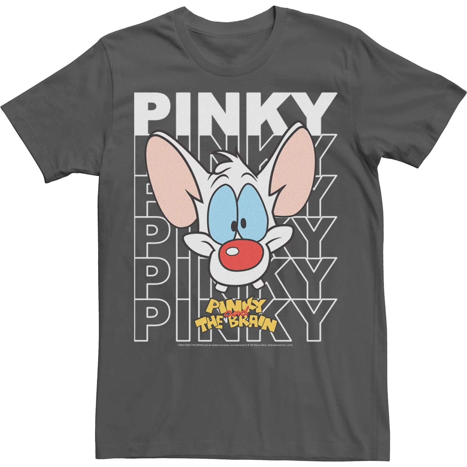 Мужская футболка Pinky And The Brain Pinky Text Stack с большим лицом Licensed Character