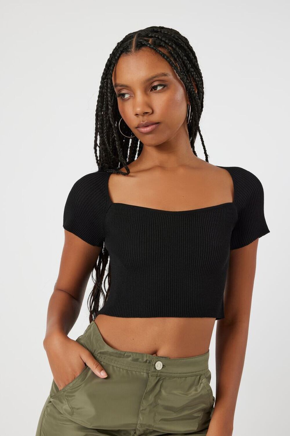 

Свитер с короткими рукавами и вязаный укороченный топ Forever 21, черный