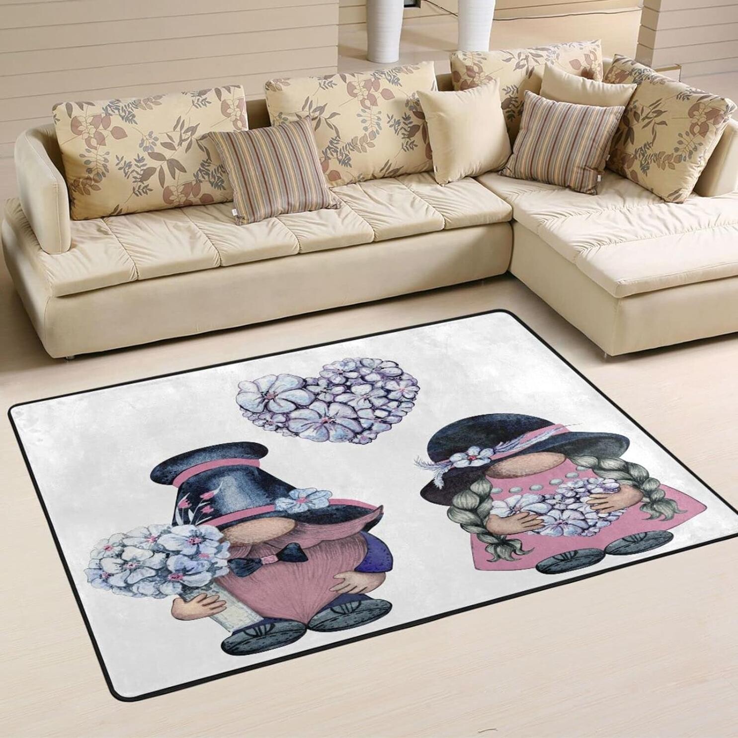 

Нескользящий коврик Bestwell 72 × 48 дюймов Cute Gnome Valentines, напольный ковер Happy Wedding, мягкие комфортные напольные коврики, декор для внутреннего крыльца, гостиной, спальни, кухни, цвет Multicolor