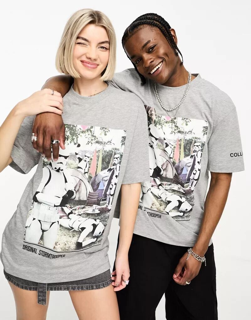 

ФУТБОЛКА COLLUSION унисекс с лицензированным принтом Storm Trooper в цвете Heather Grey
