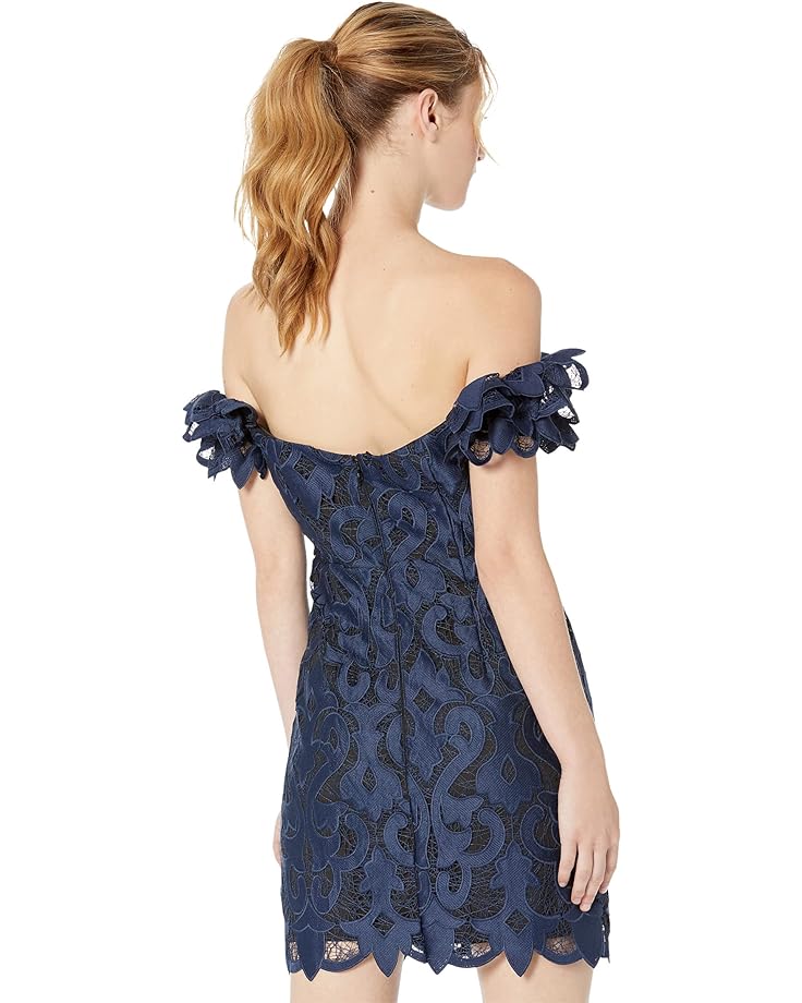Платье MILLY Britton Guipure Lace Off-the-Shoulder Dress, темно-синий
