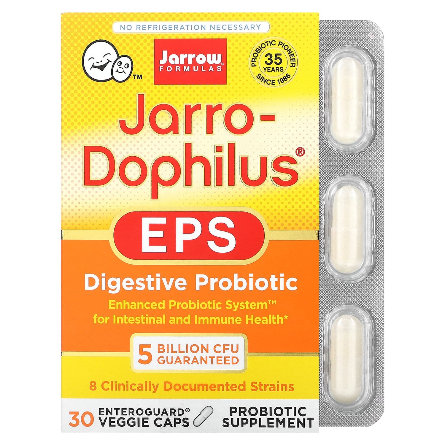 

Jarro-Dophilus, ЭПС, пищеварительный пробиотик, 5 млрд КОЕ, 30 растительных капсул Enteroguard, Jarrow Formulas