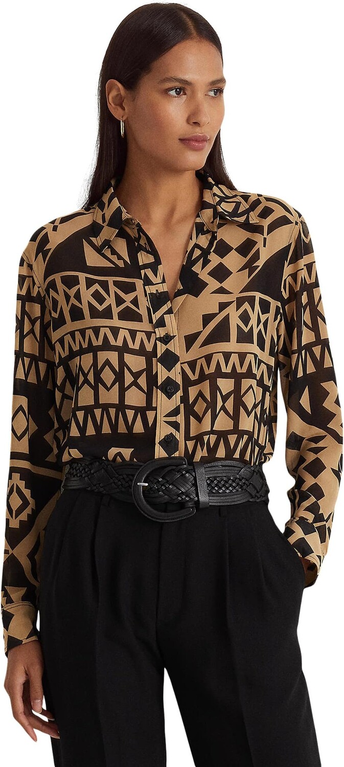 

Рубашка из жоржета с геопринтом LAUREN Ralph Lauren, цвет Tan/Black