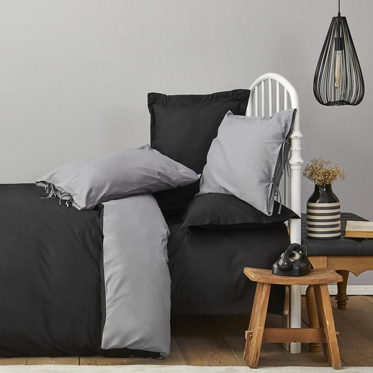 

Двусторонний Комплект постельного белья Karaca Home Basic черно-темно-серого цвета