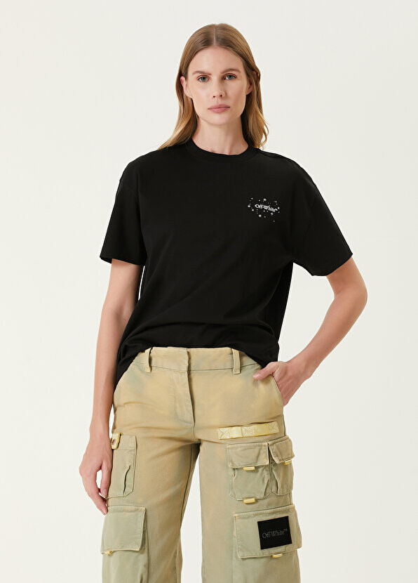 

Черная футболка с круглым вырезом и логотипом Off-White, Черный