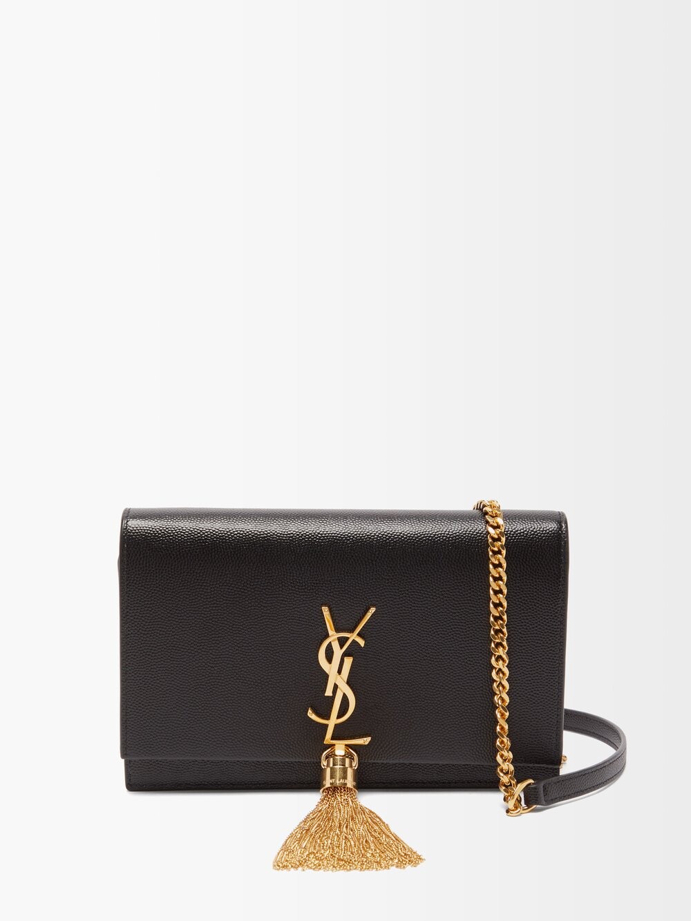 

Маленькая кожаная сумка через плечо kate с цепочкой и кисточками Saint Laurent, черный