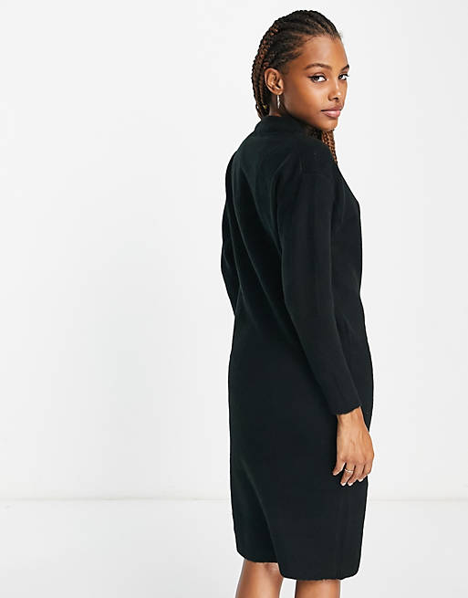 Черное трикотажное платье миди с круглым вырезом New Look
