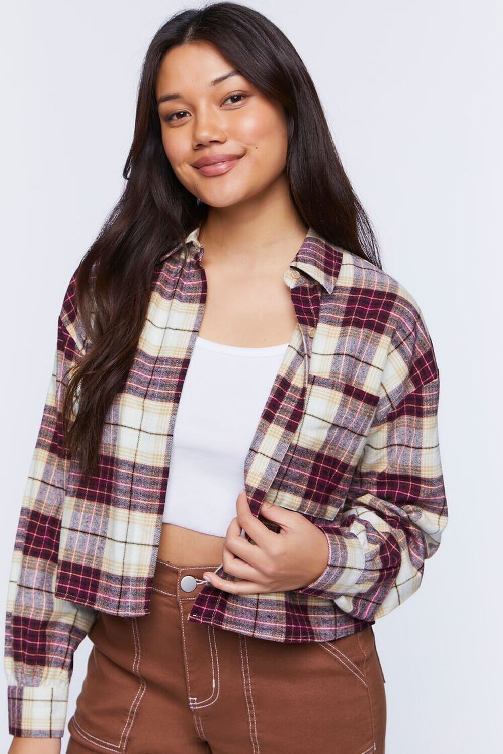 

Укороченная фланелевая рубашка в клетку Forever 21, мерло