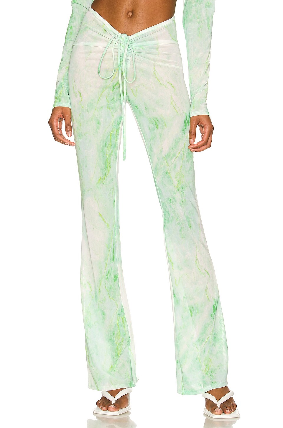 

Брюки Good American Mesh Ruched V Boot, цвет Green Marble