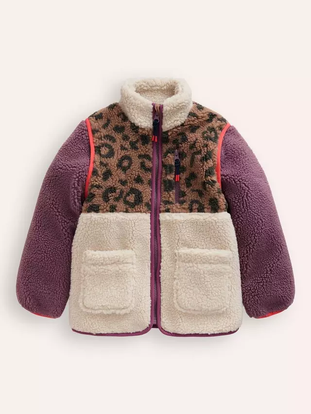 

Куртка Mini Boden Kids' Faux Sherpa 2-in-1, цвет leopard/aster purple