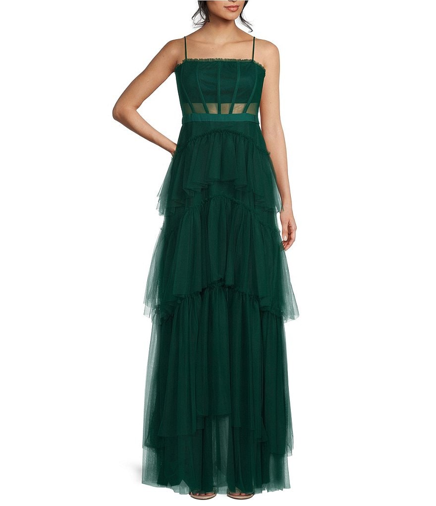 Next Up Многоуровневое длинное платье с корсетом и иллюзией талии, зеленый