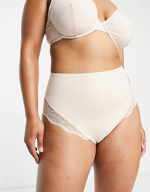 

Бежевые трусики средней посадки с завышенной талией и кружевом ASOS DESIGN Curve Contouring