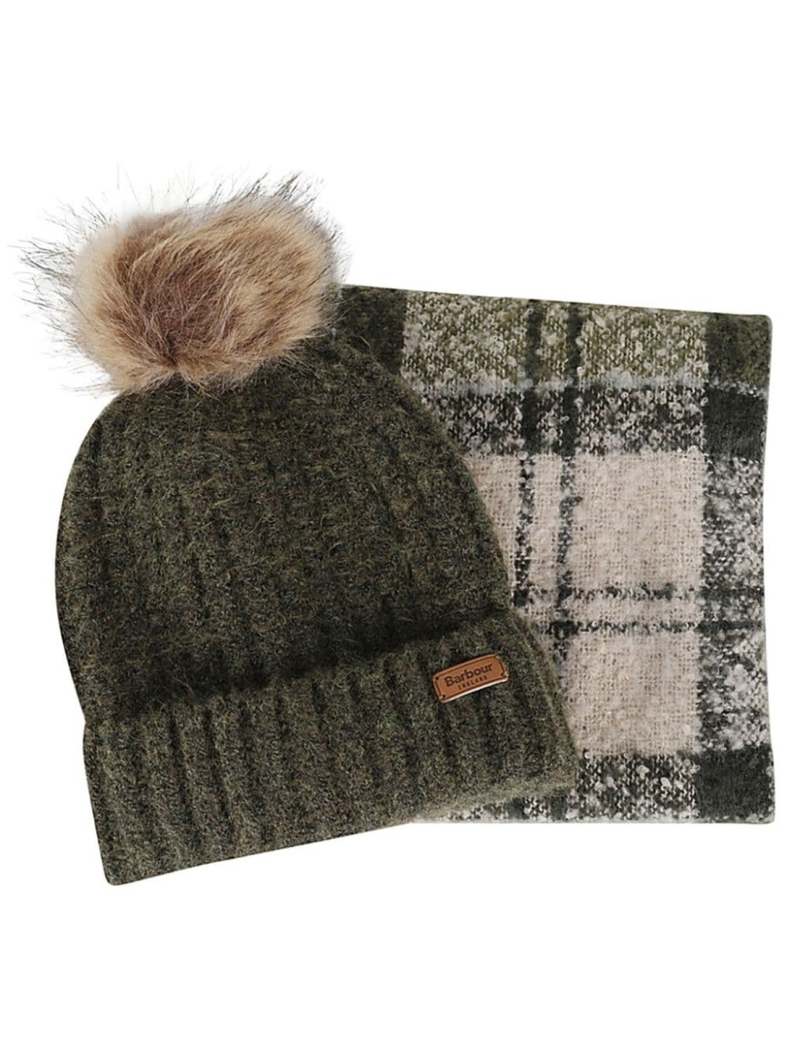

Комплект из вязаной шапки и шарфа Barbour, зеленый