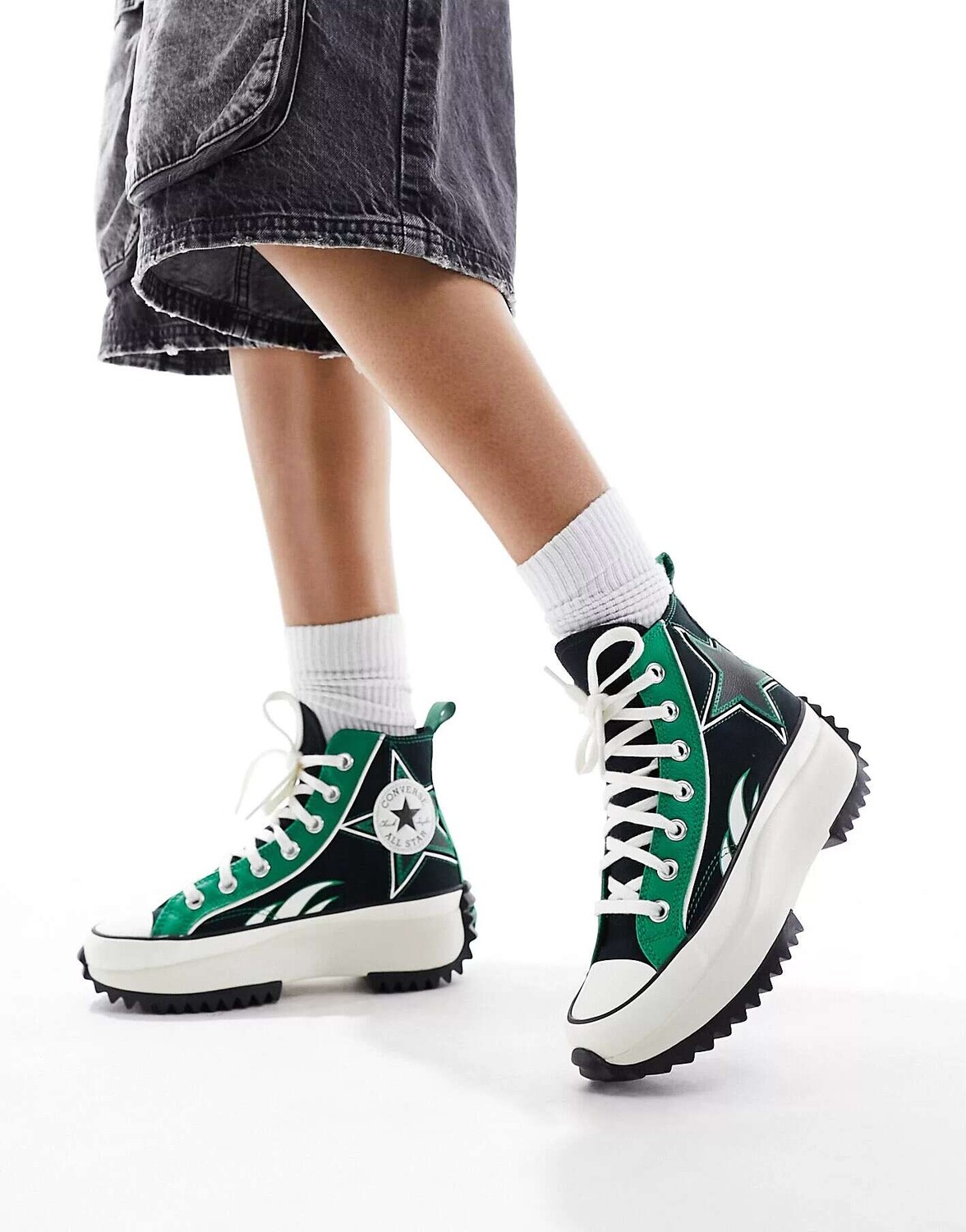 

Черно-зеленые кроссовки-гонщики Converse Run Star Hike Hi, Черный