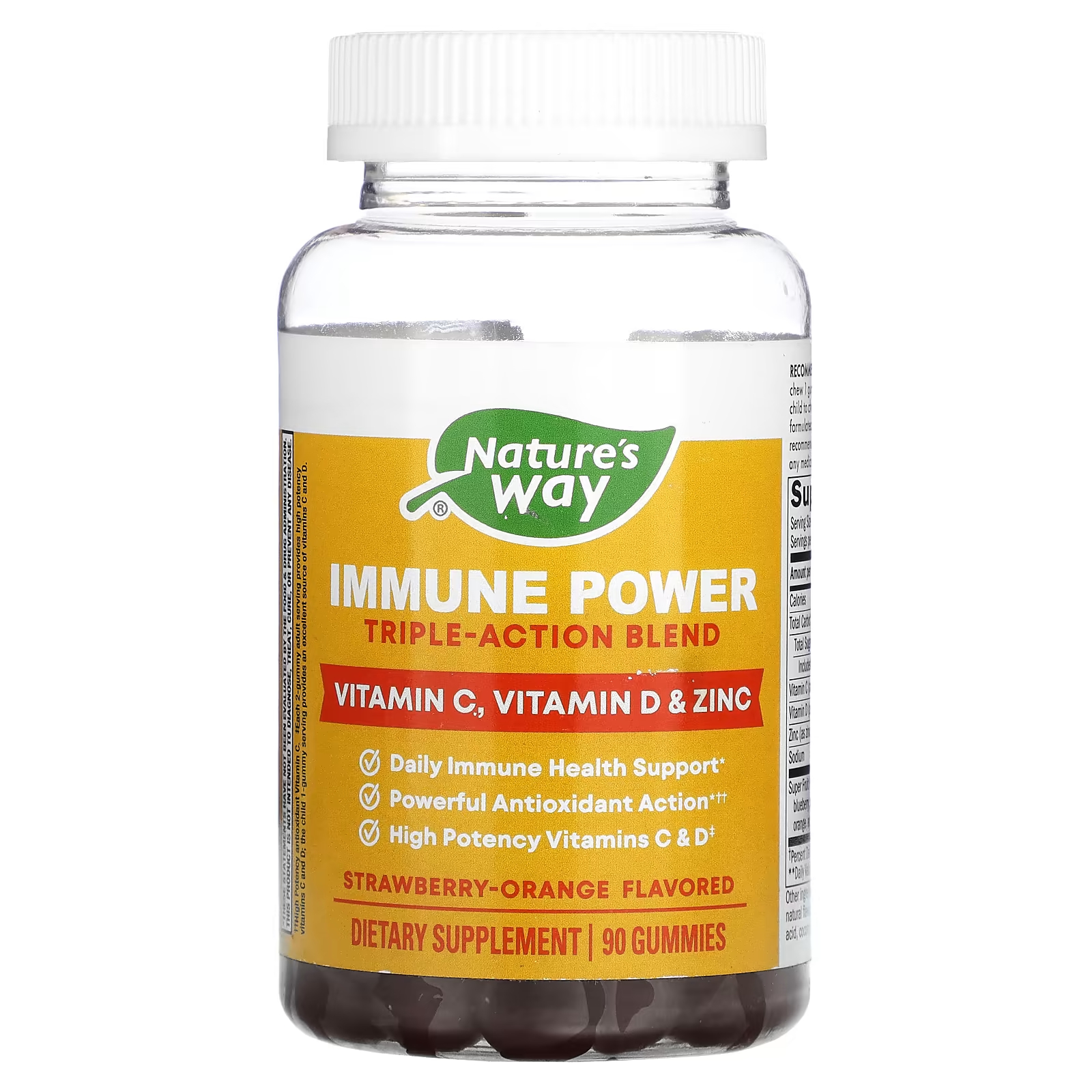 Смесь тройного действия Nature's Way Immune Power клубника и апельсин, 90 жевательных таблеток витамин c и цинк viva naturals поддержка иммунитета бузина 120 капсул