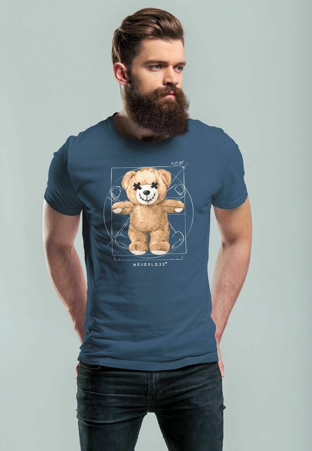 

Футболка с принтом TEDDY BÄR DAVINCI MEME PARODIE FASHION STRE Neverless, цвет denim blue